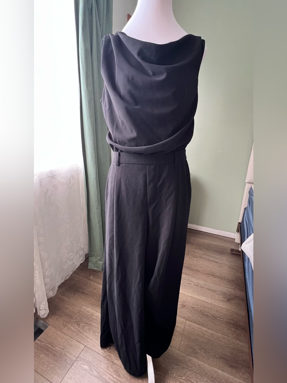Cider Women's Black Wide-Leg Jumpsuit with Draped Neck size XL